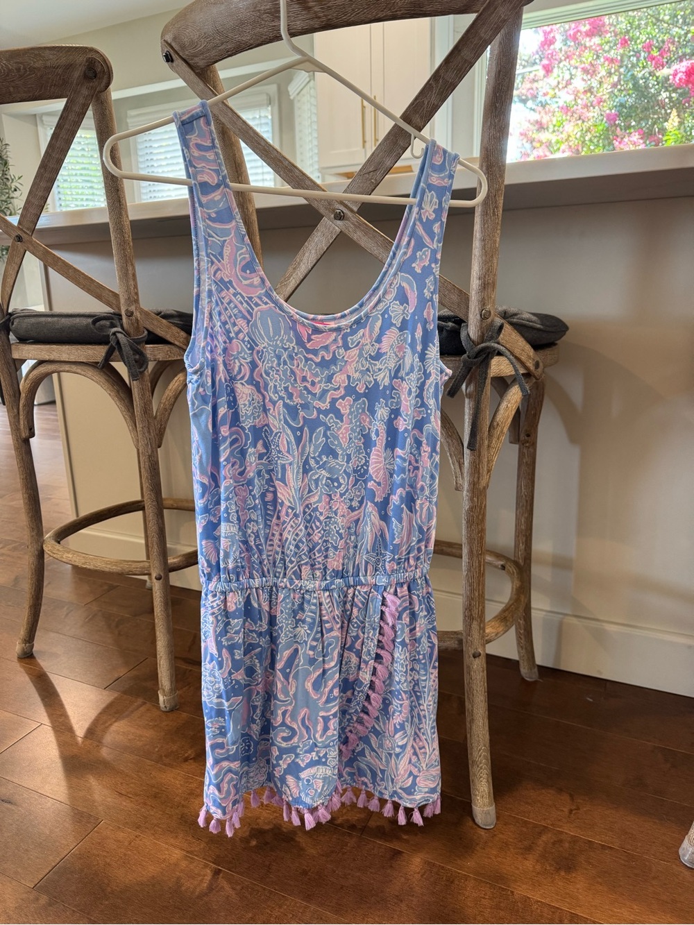 Lilly Pulitzer Blue & Pink Floral Paisley Romper with Tassels